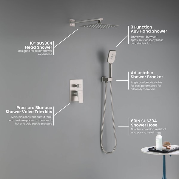 Cube Pressure Balanced 2-Function Shower System With Rough-In Valve, Brushed Nickle